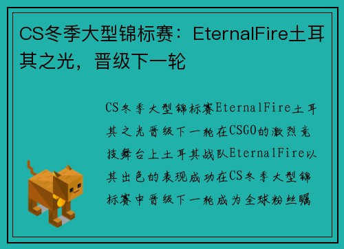 CS冬季大型锦标赛：EternalFire土耳其之光，晋级下一轮