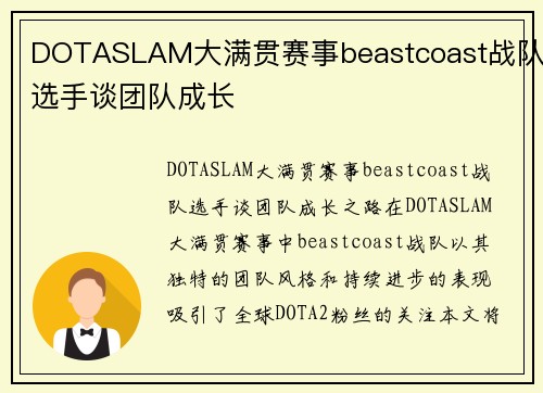 DOTASLAM大满贯赛事beastcoast战队选手谈团队成长