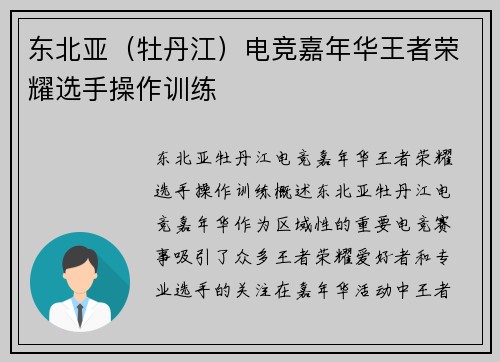 东北亚（牡丹江）电竞嘉年华王者荣耀选手操作训练